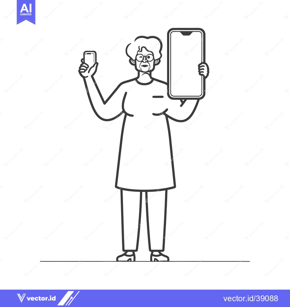 Premium Vector dari Elderly Woman Holding Two Smartphones