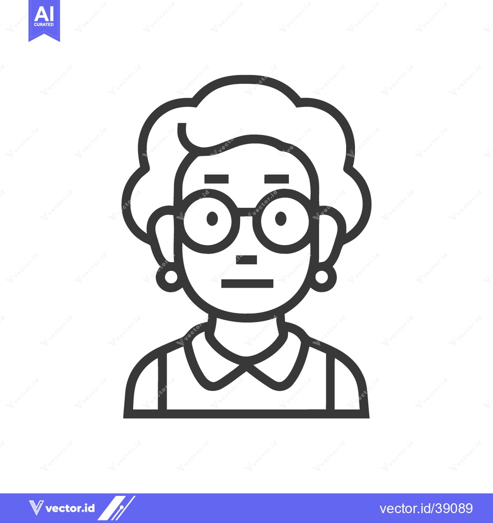 Premium Vector of Minimalist Icon of an Elderly Woman with Glasses and Earrings