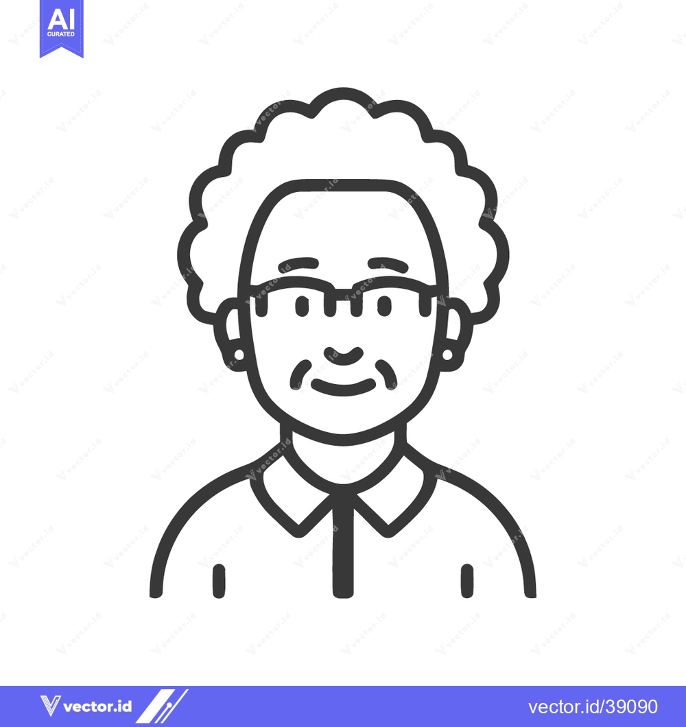 Premium Vector of Minimalist Icon of an Elderly Woman with Glasses and Curly Hair