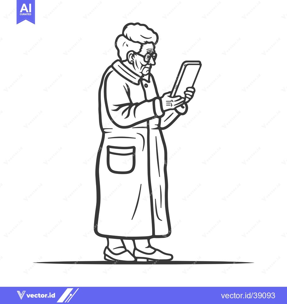 Premium Vector of Elderly Woman in a Coat Using a Smartphone