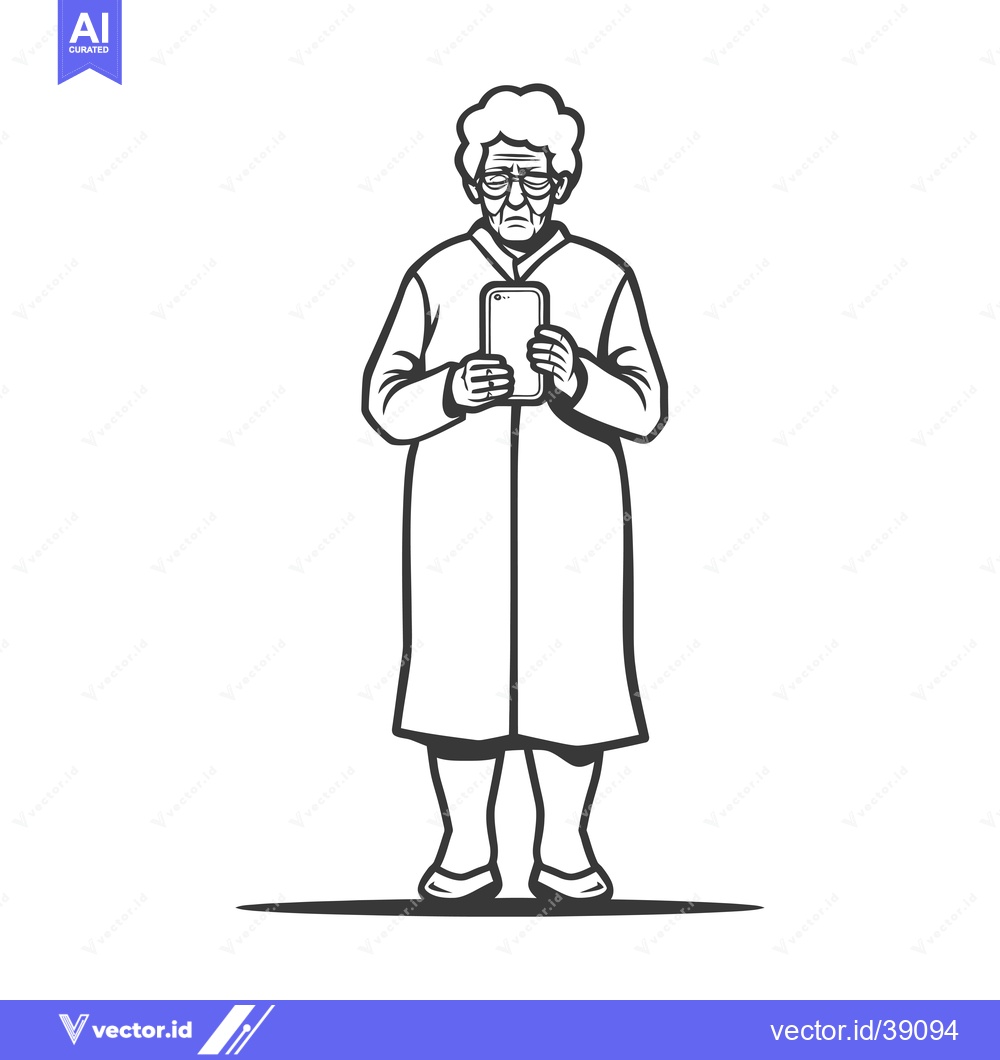 Premium Vector dari Elderly Woman in a Robe Using a Smartphone