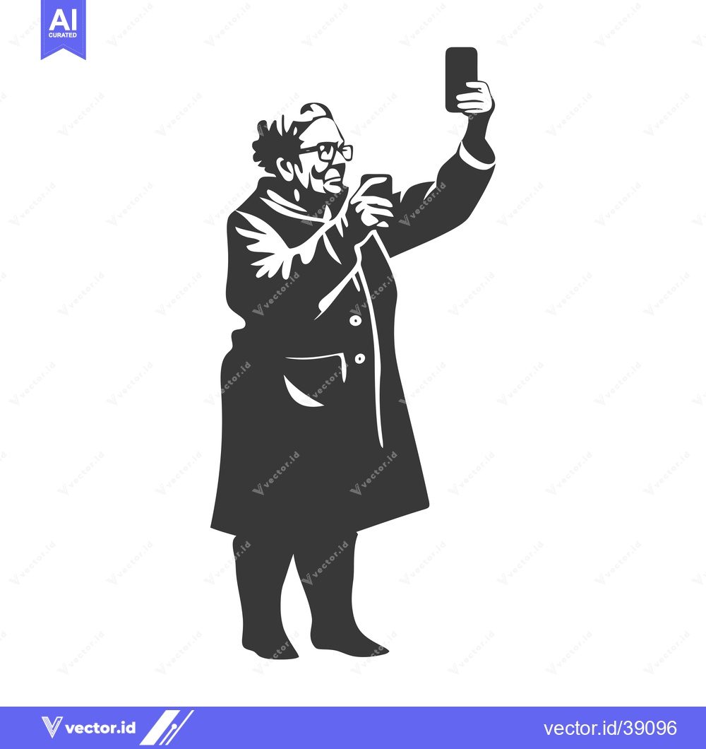 Premium Vector of Elderly Woman in Coat Taking a Selfie with a Smartphone