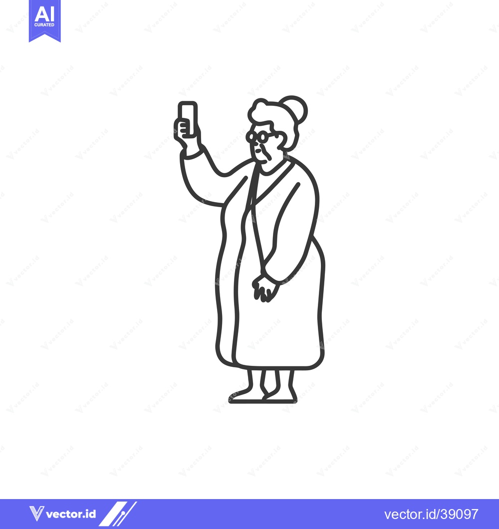 Premium Vector dari Elderly Woman in Glasses Holding a Phone