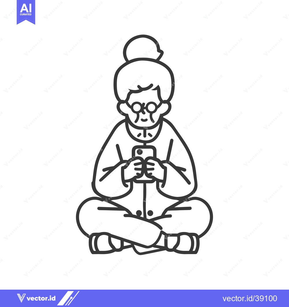 Premium Vector dari Elderly Woman in Glasses Sitting Cross-legged Using Smartphone
