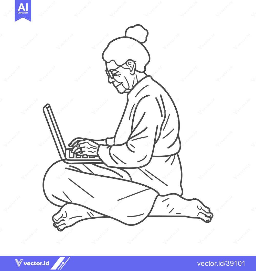 Premium Vector dari Elderly Woman in Glasses Using a Laptop While Sitting in a Cross-Legge