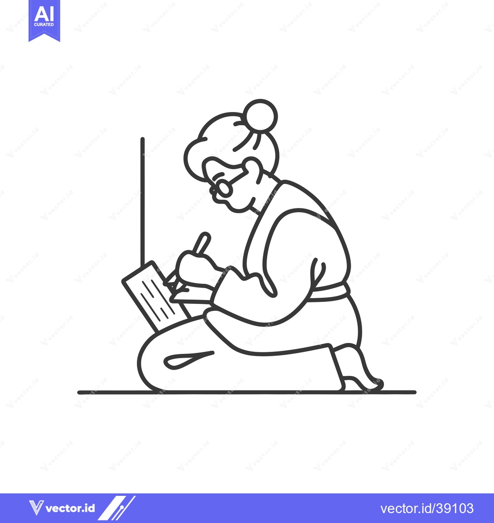 Premium Vector dari Elderly woman in glasses writing on a document while kneeling