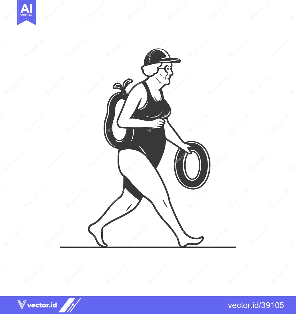 Premium Vector dari Elderly Woman in Swimsuit Walking with a Float