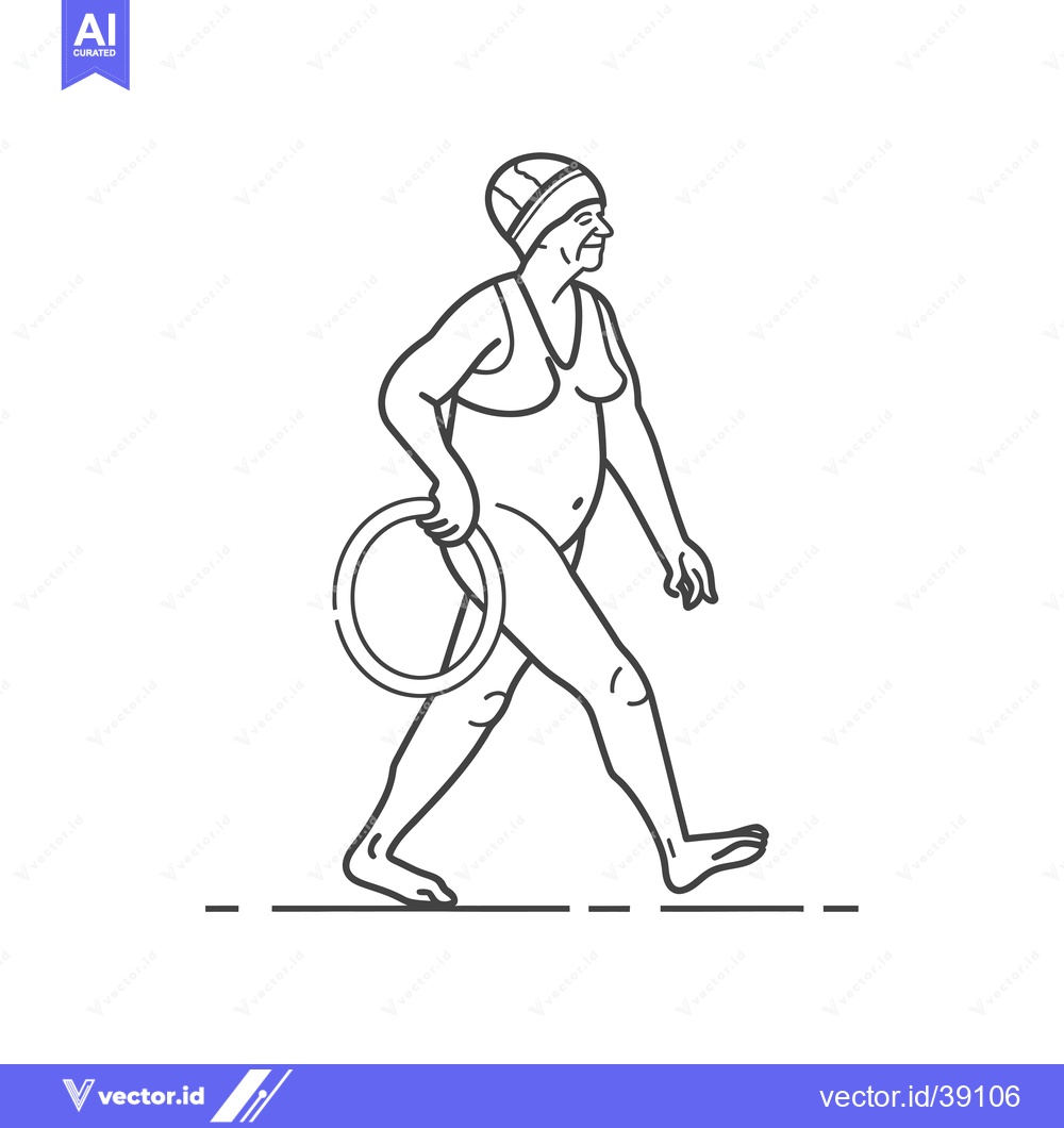 Premium Vector dari Elderly Woman in Swimsuit Walking with Pool Ring