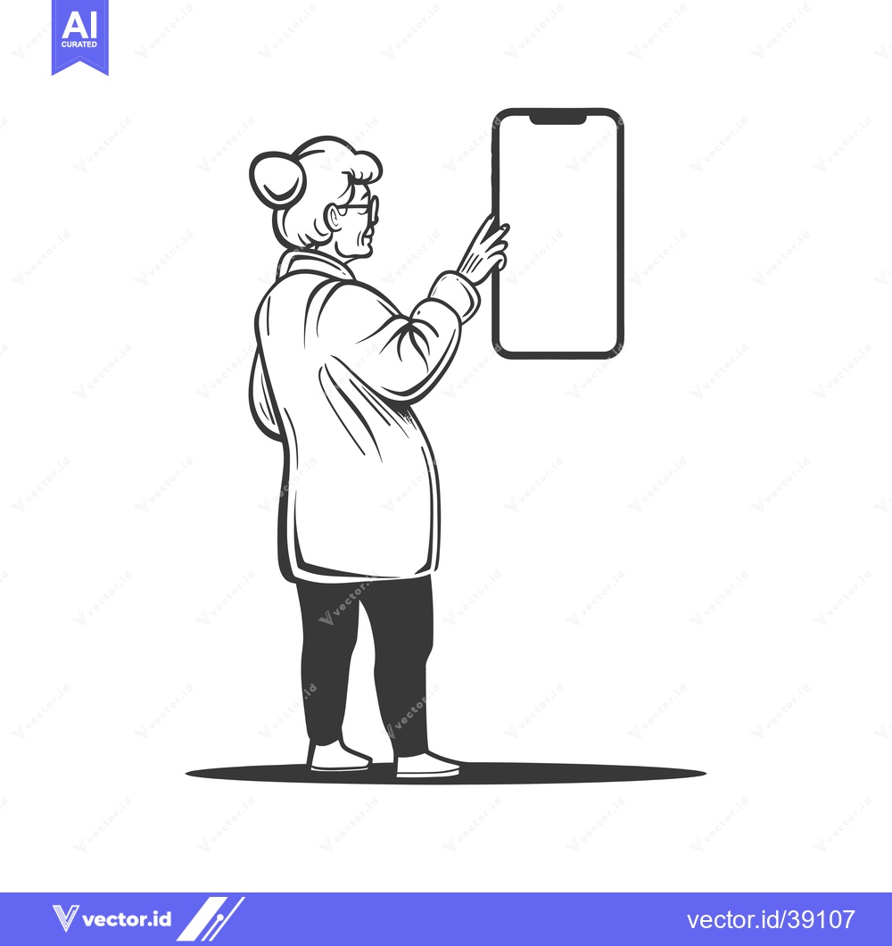 Premium Vector of Elderly Woman Interacting with a Smartphone