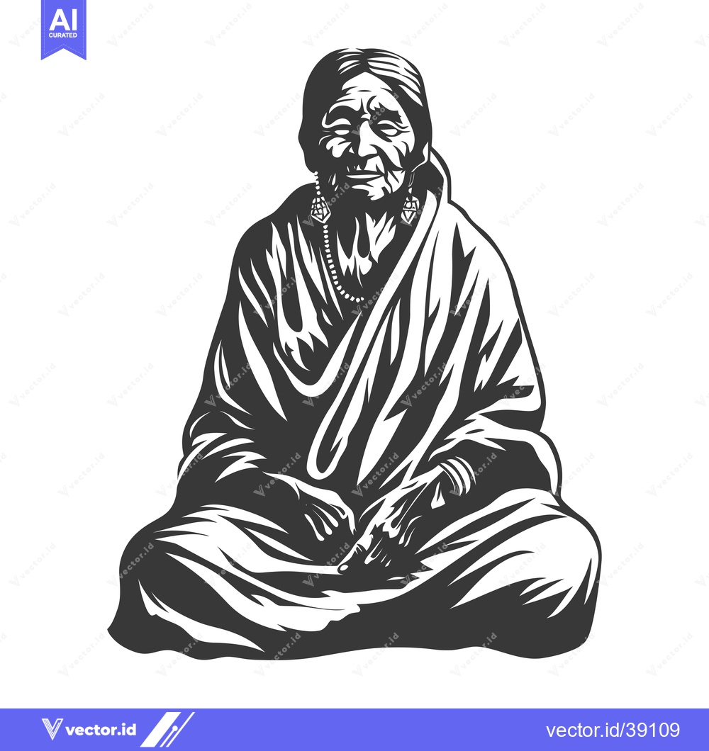 Premium Vector dari Elderly Woman in Traditional Clothing Sitting in Meditation