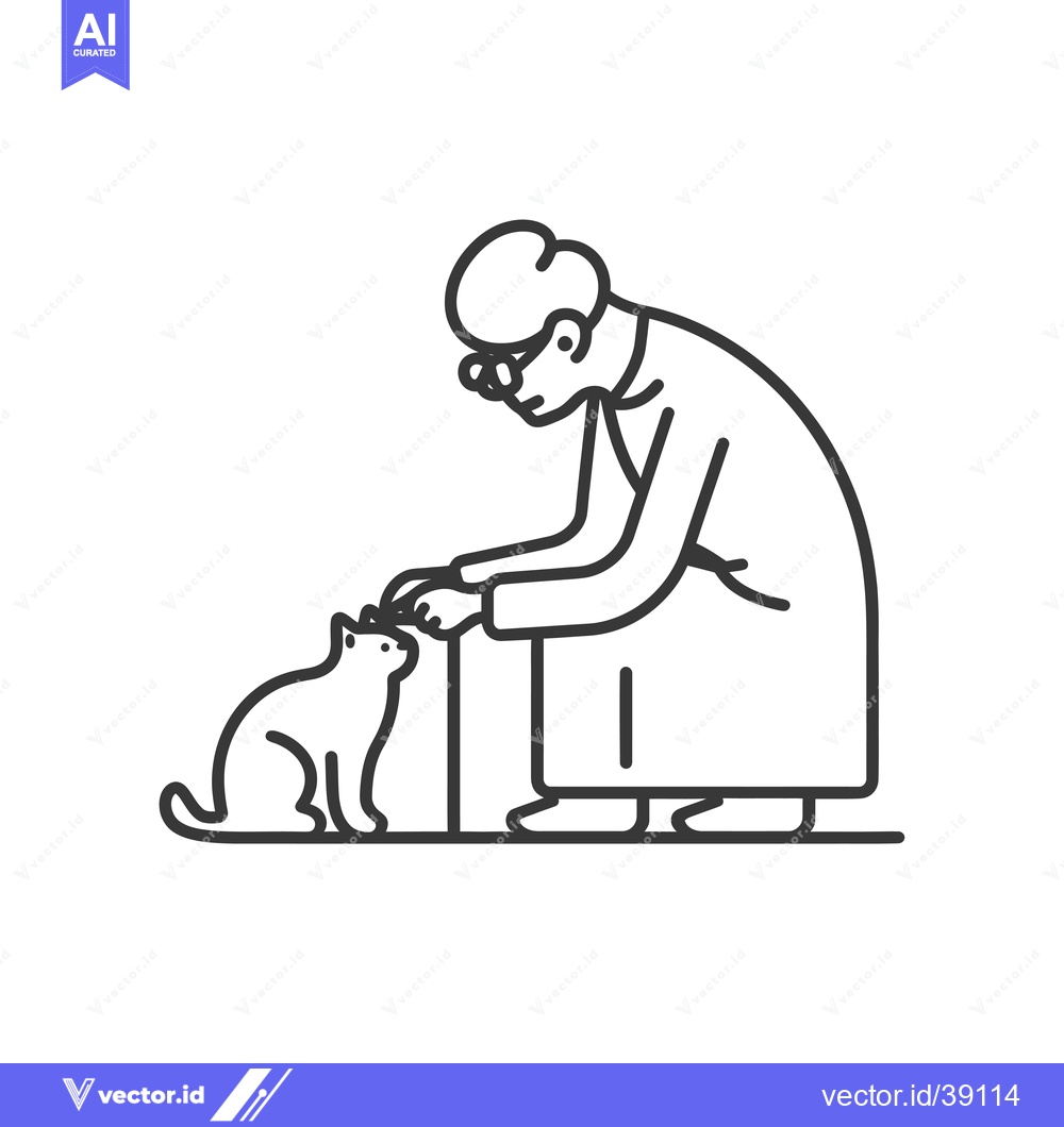 Premium Vector dari Elderly Woman Petting a Cat with One Hand