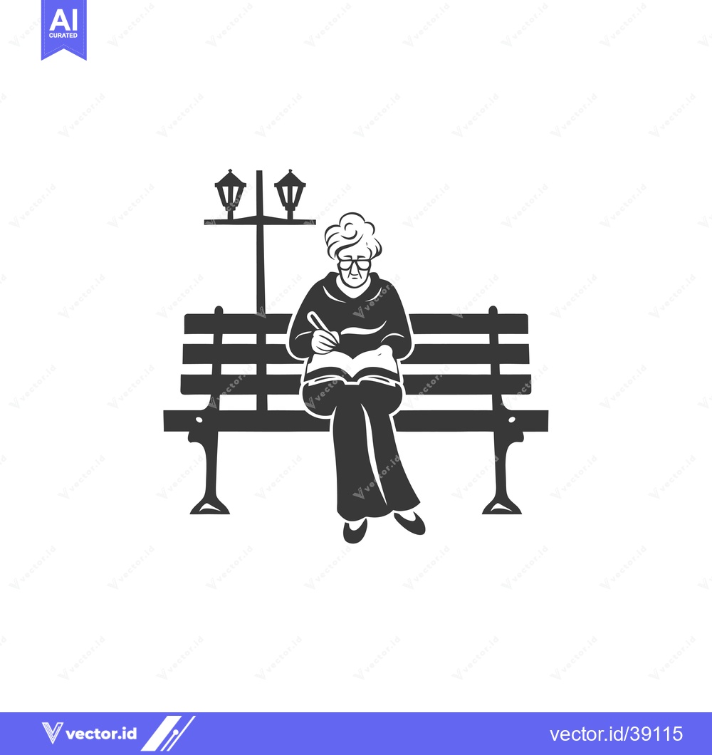 Premium Vector dari Elderly Woman Reading a Book on a Bench
