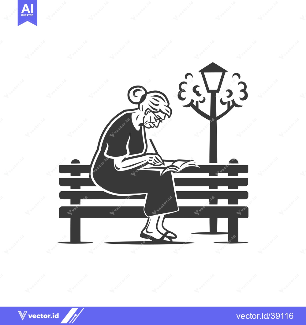 Premium Vector dari Elderly Woman Reading a Book on a Bench in a Park