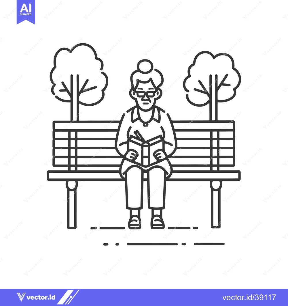 Premium Vector of Elderly Woman Reading a Book on a Bench in a Park