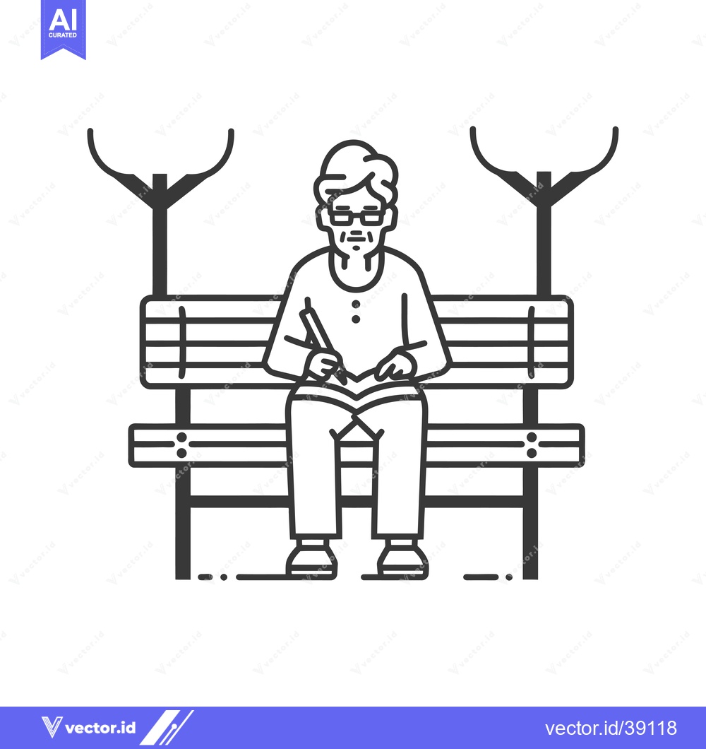 Premium Vector of Elderly Woman Reading a Book on a Bench Under a Tree