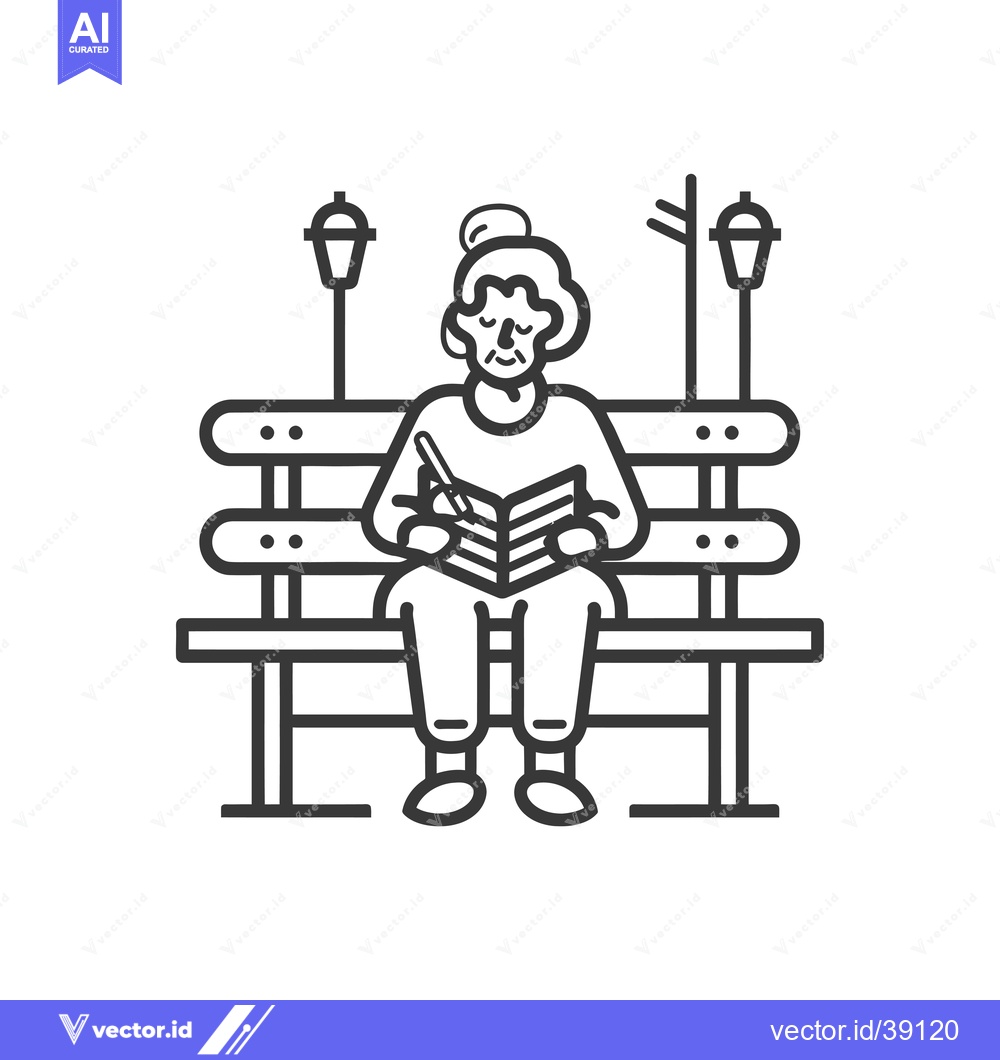 Premium Vector dari Elderly Woman Reading Book on Park Bench