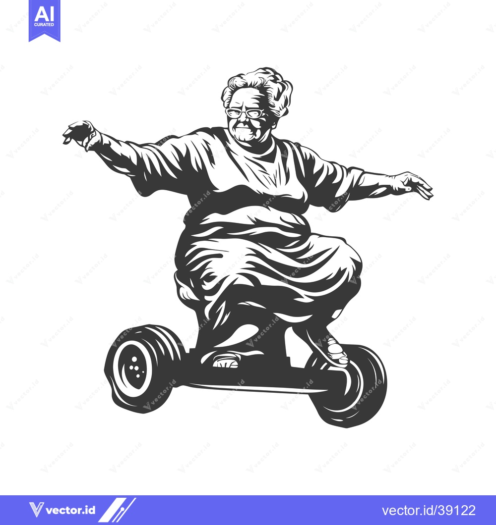 Premium Vector dari Elderly Woman Riding a Hoverboard