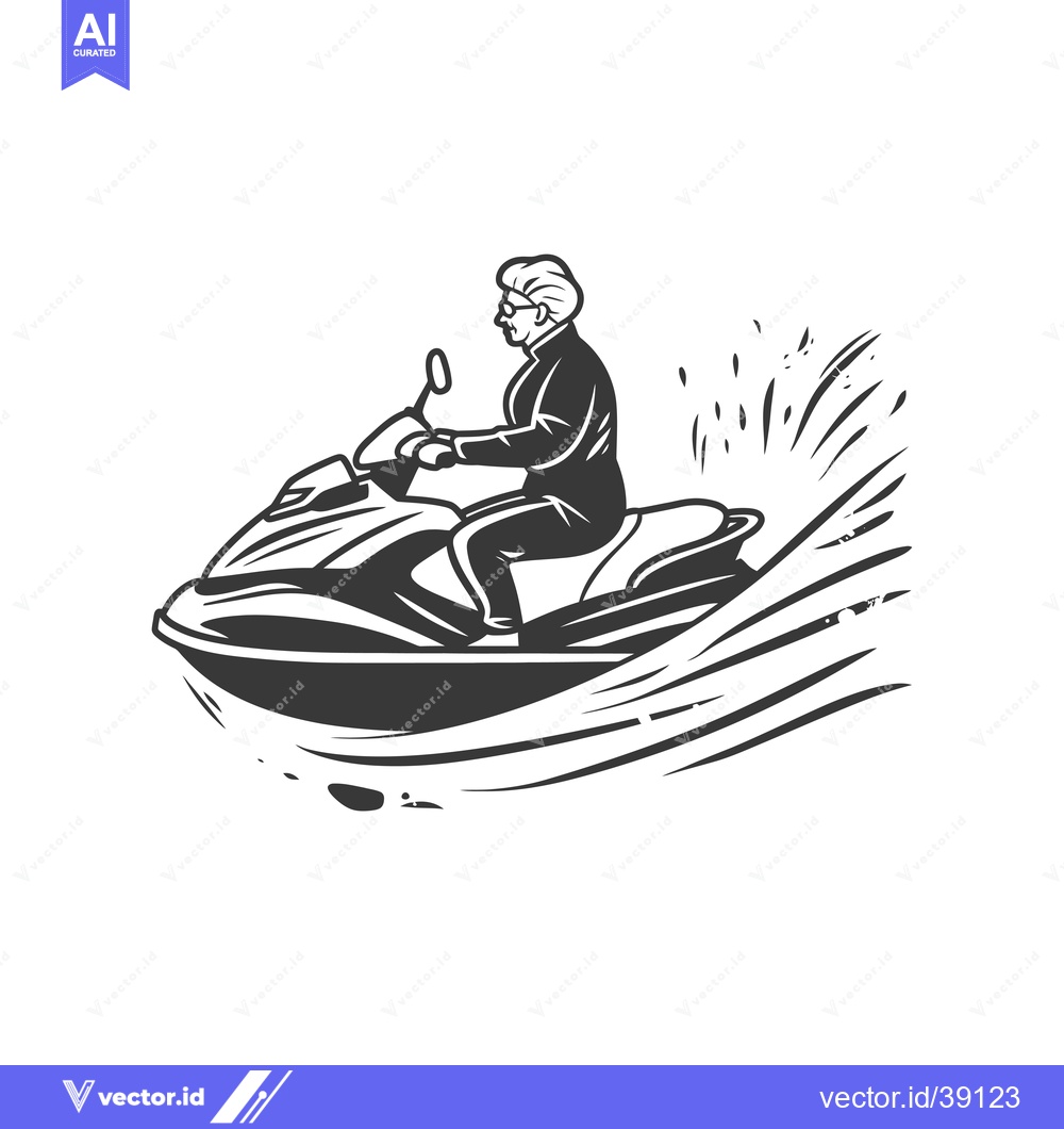 Premium Vector of Elderly Woman Riding a Jet Ski in a Water Splash