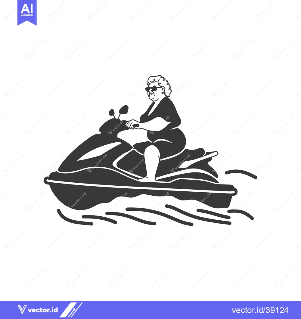 Premium Vector of Elderly Woman Riding a Jet Ski on Water