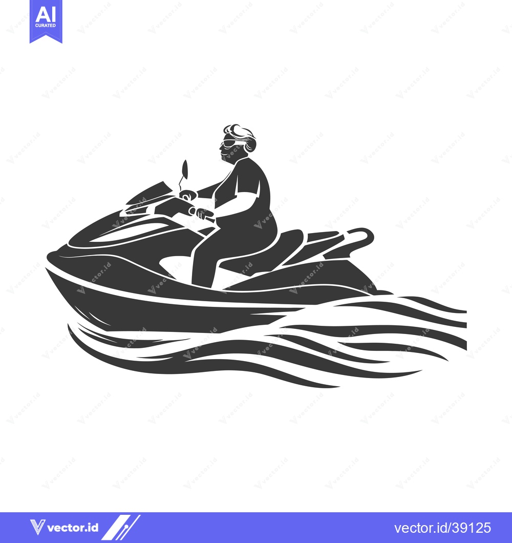 Premium Vector of Elderly Woman Riding a Jet Ski on Waves