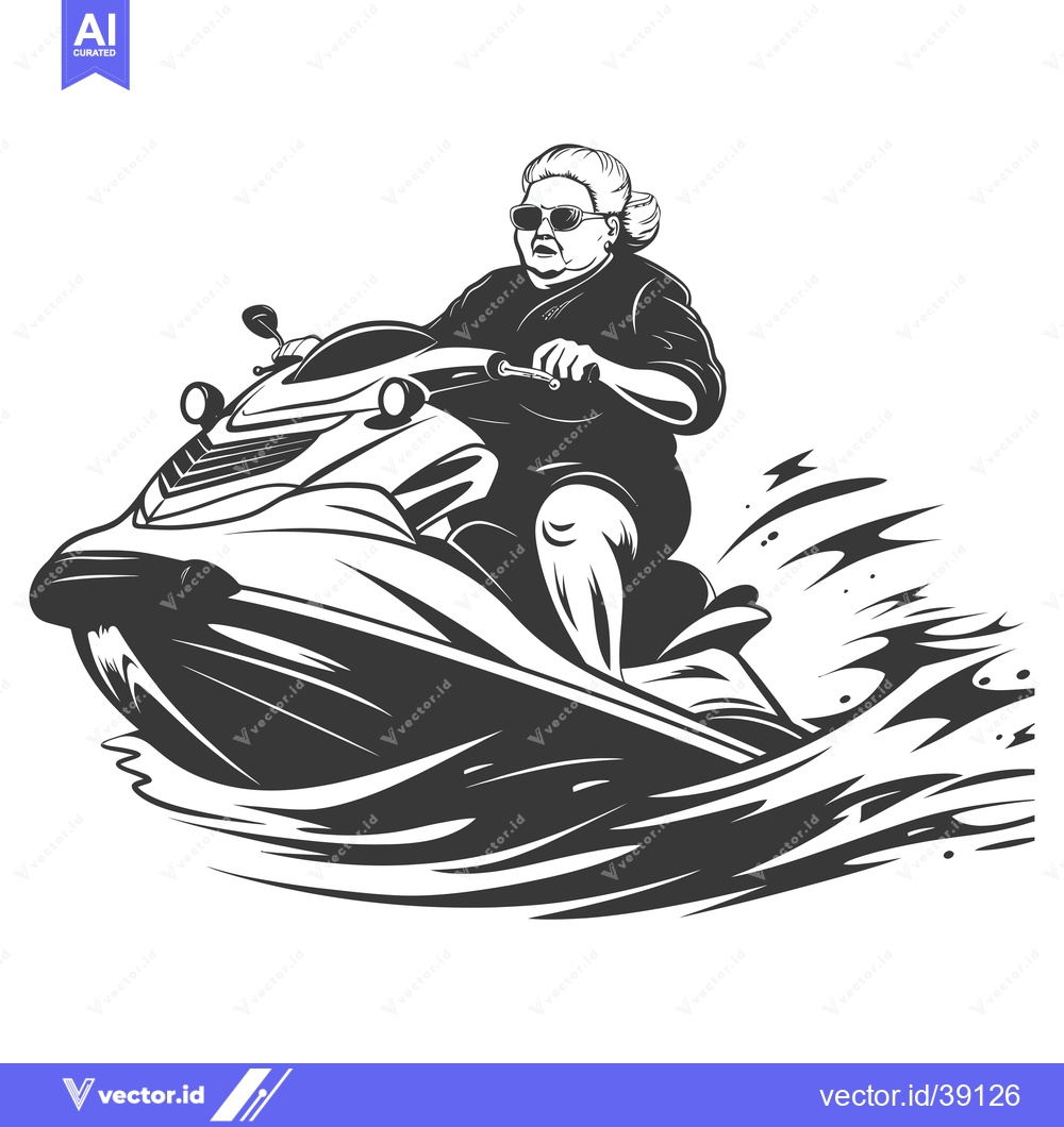 Premium Vector dari Elderly Woman Riding a Jet Ski on Waves