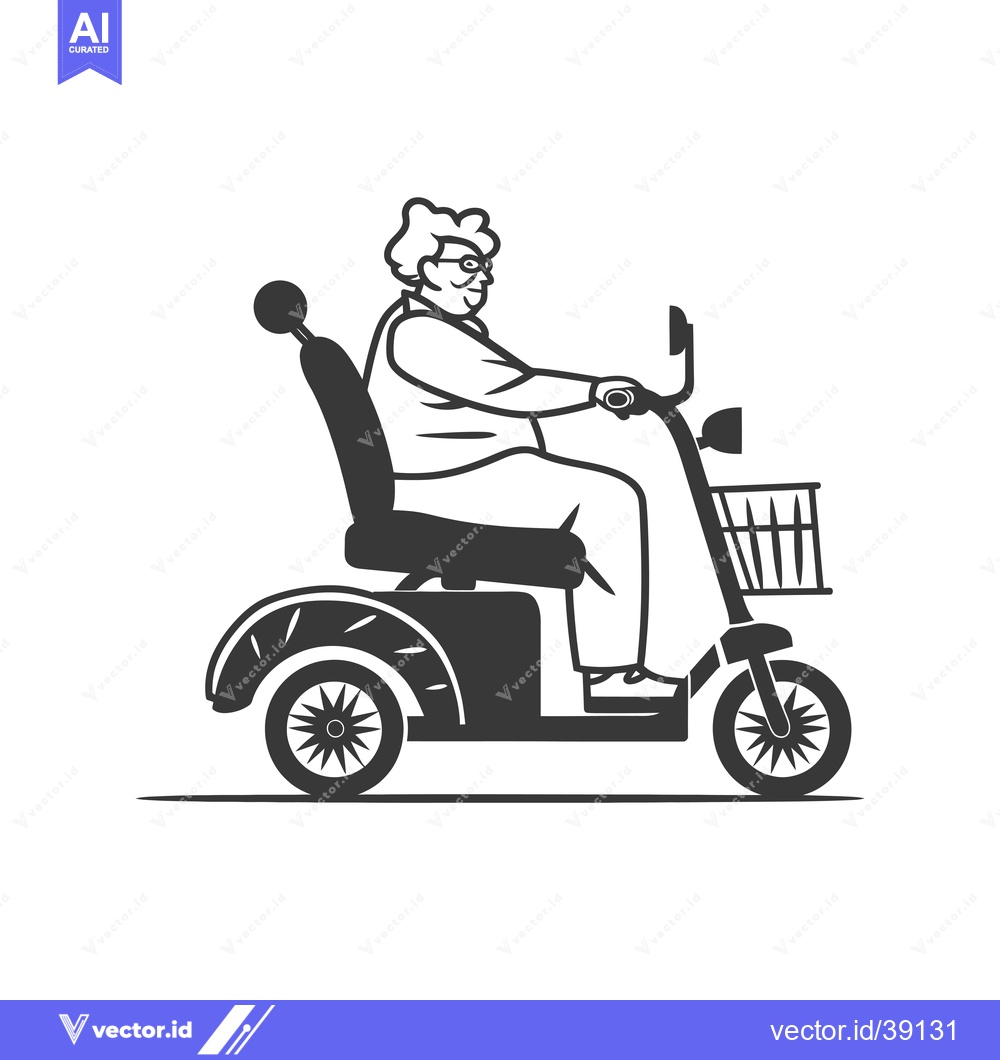Premium Vector dari Elderly Woman Riding a Mobility Scooter with a Shopping Basket