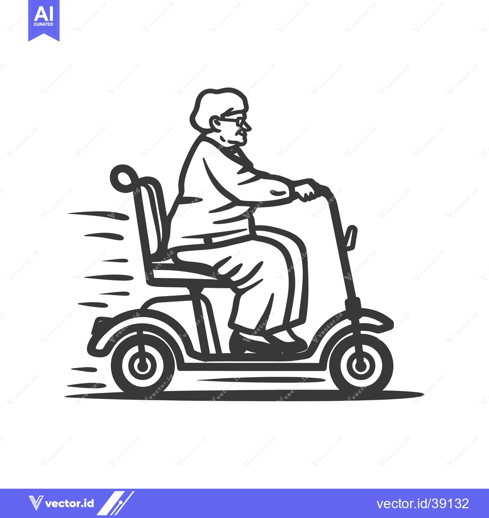 Premium Vector of Elderly Woman Riding a Mobility Scooter with Speed Lines