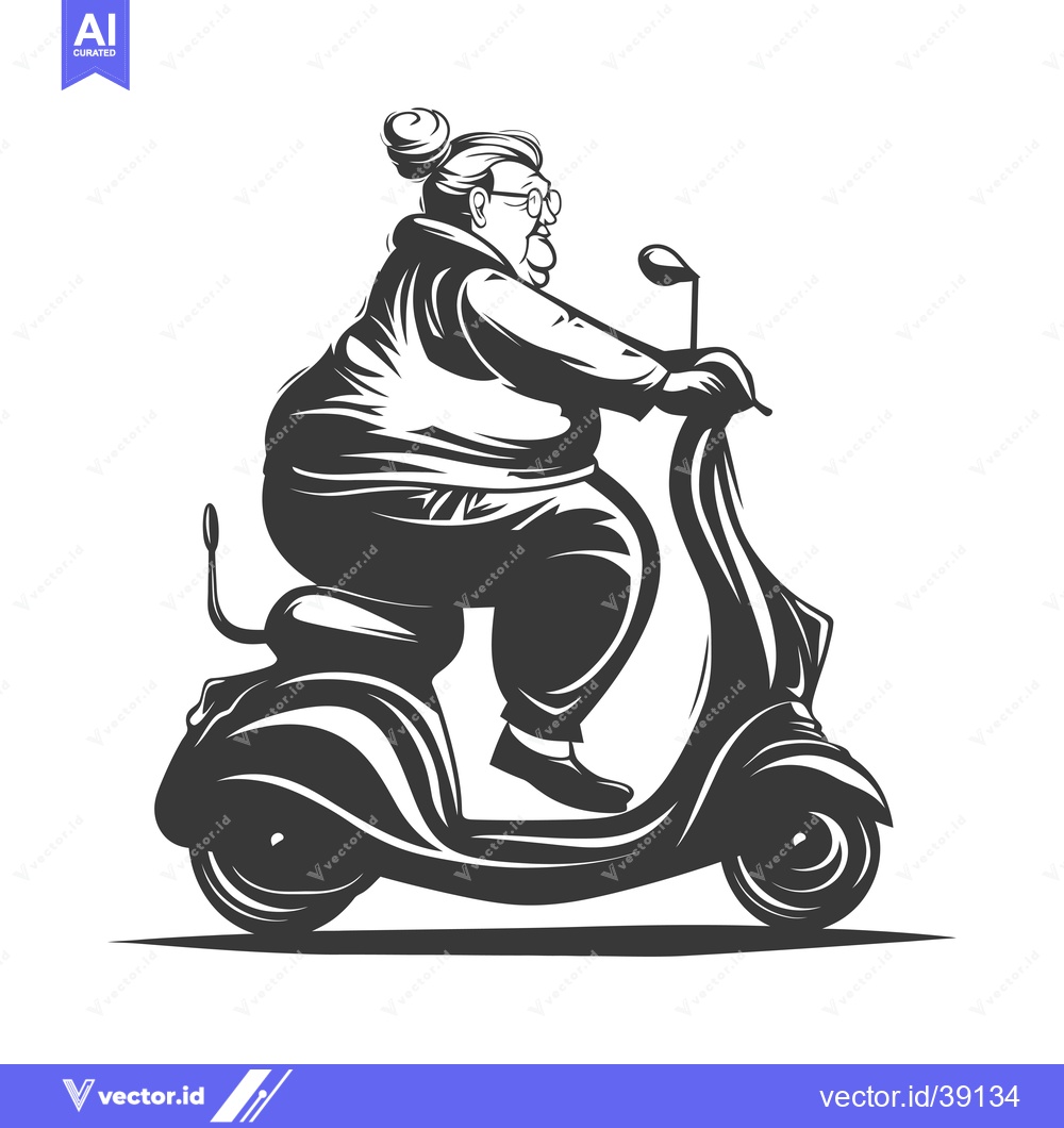 Premium Vector of Elderly Woman Riding a Motor Scooter