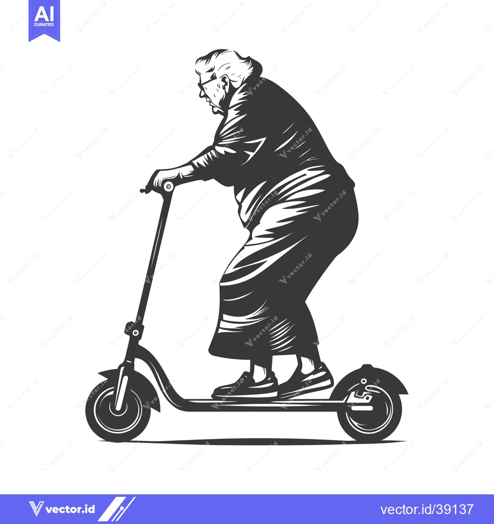 Premium Vector dari Elderly Woman Riding an Electric Scooter