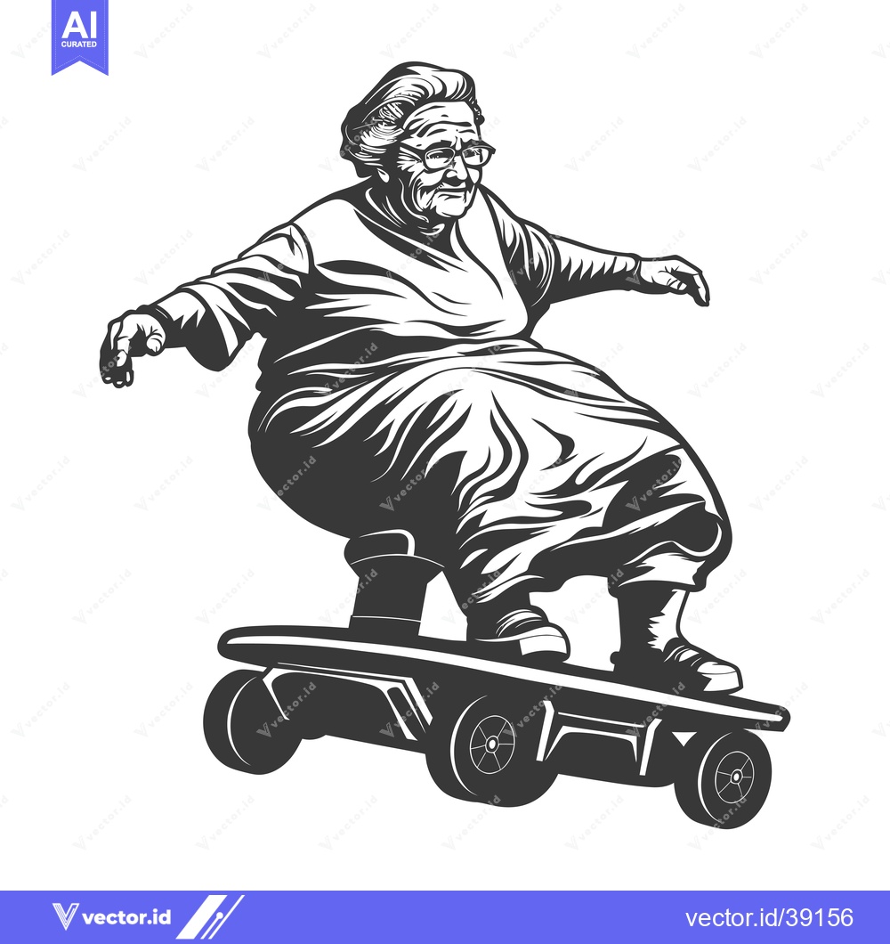 Premium Vector of Elderly Woman Riding an Electric Skateboard
