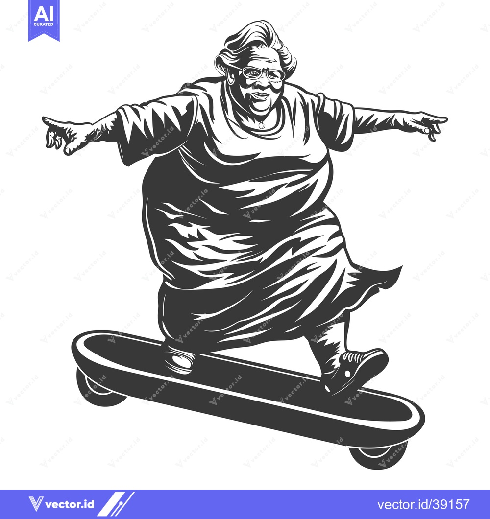 Premium Vector dari Elderly Woman Riding an Electric Skateboard
