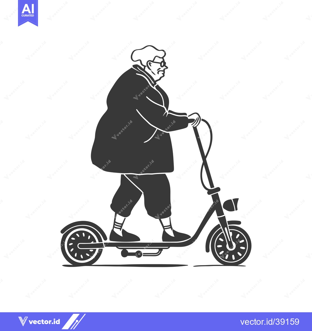 Premium Vector of Elderly Woman Riding a Scooter