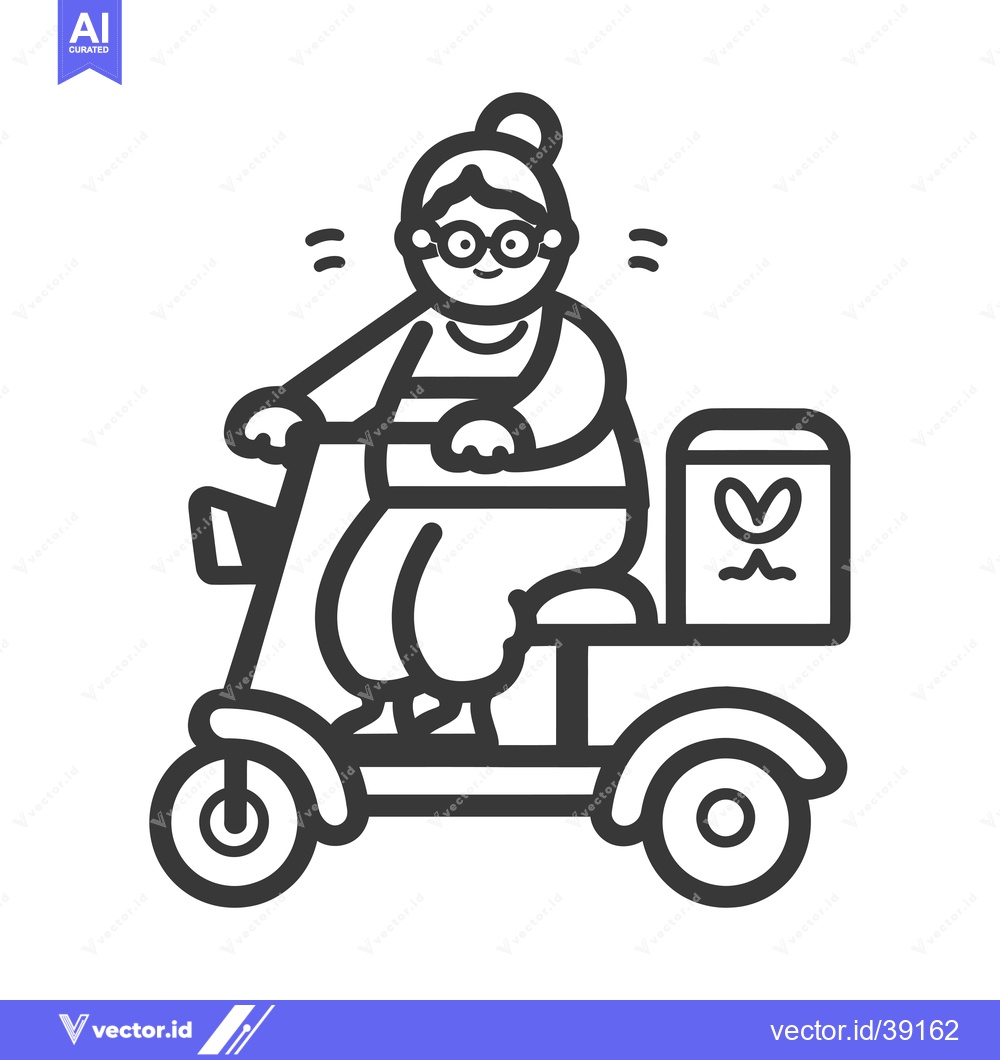 Premium Vector of Elderly Woman Riding a Scooter with Delivery Box