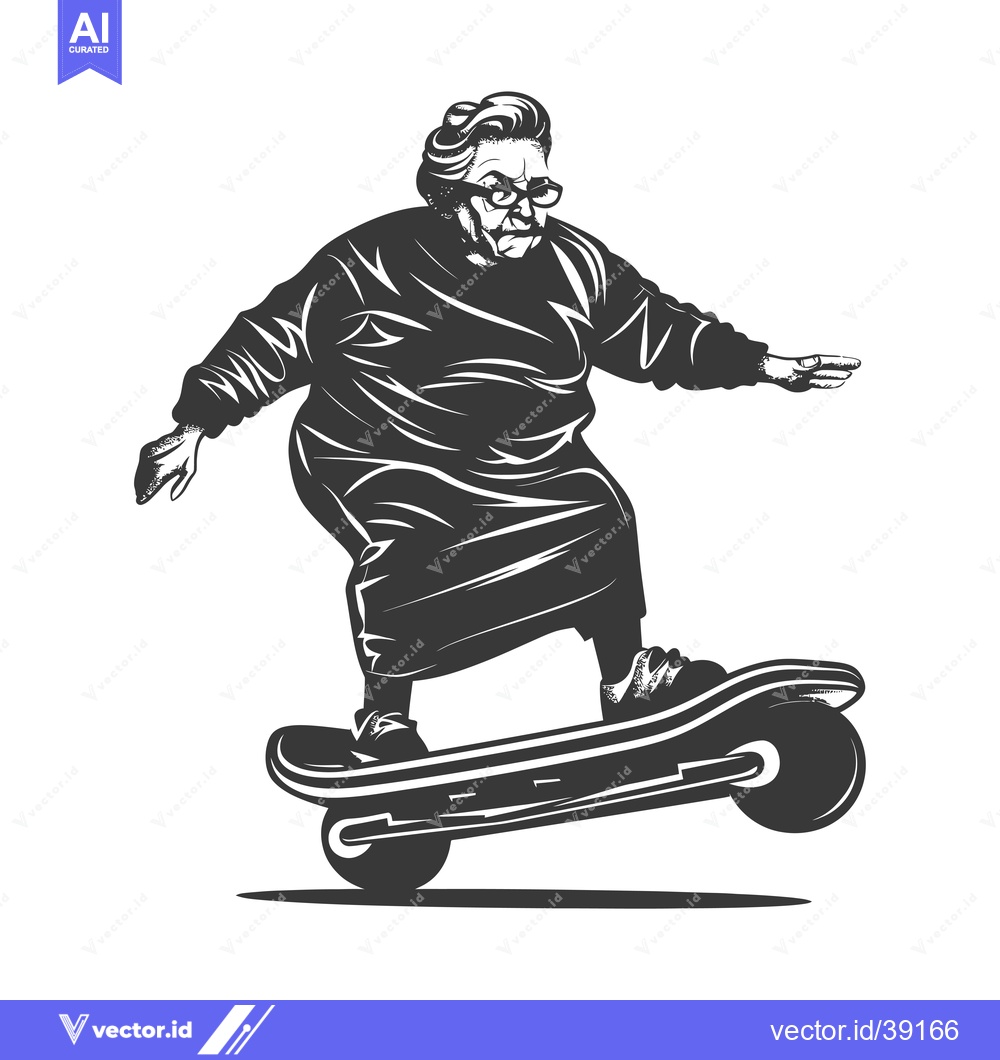 Premium Vector dari Elderly Woman Riding a Skateboard with a Determined Expression