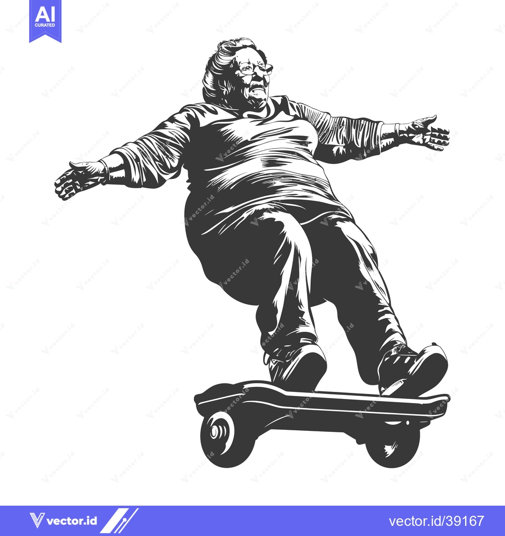 Premium Vector of Elderly Woman Riding a Skateboard with a Joyful Expression