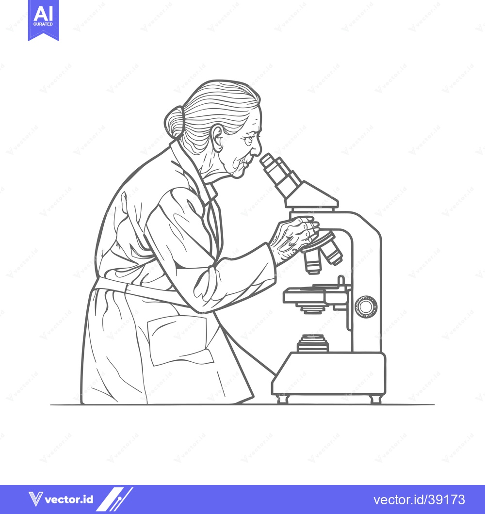 Premium Vector dari Elderly Woman Scientist Looking Through a Microscope