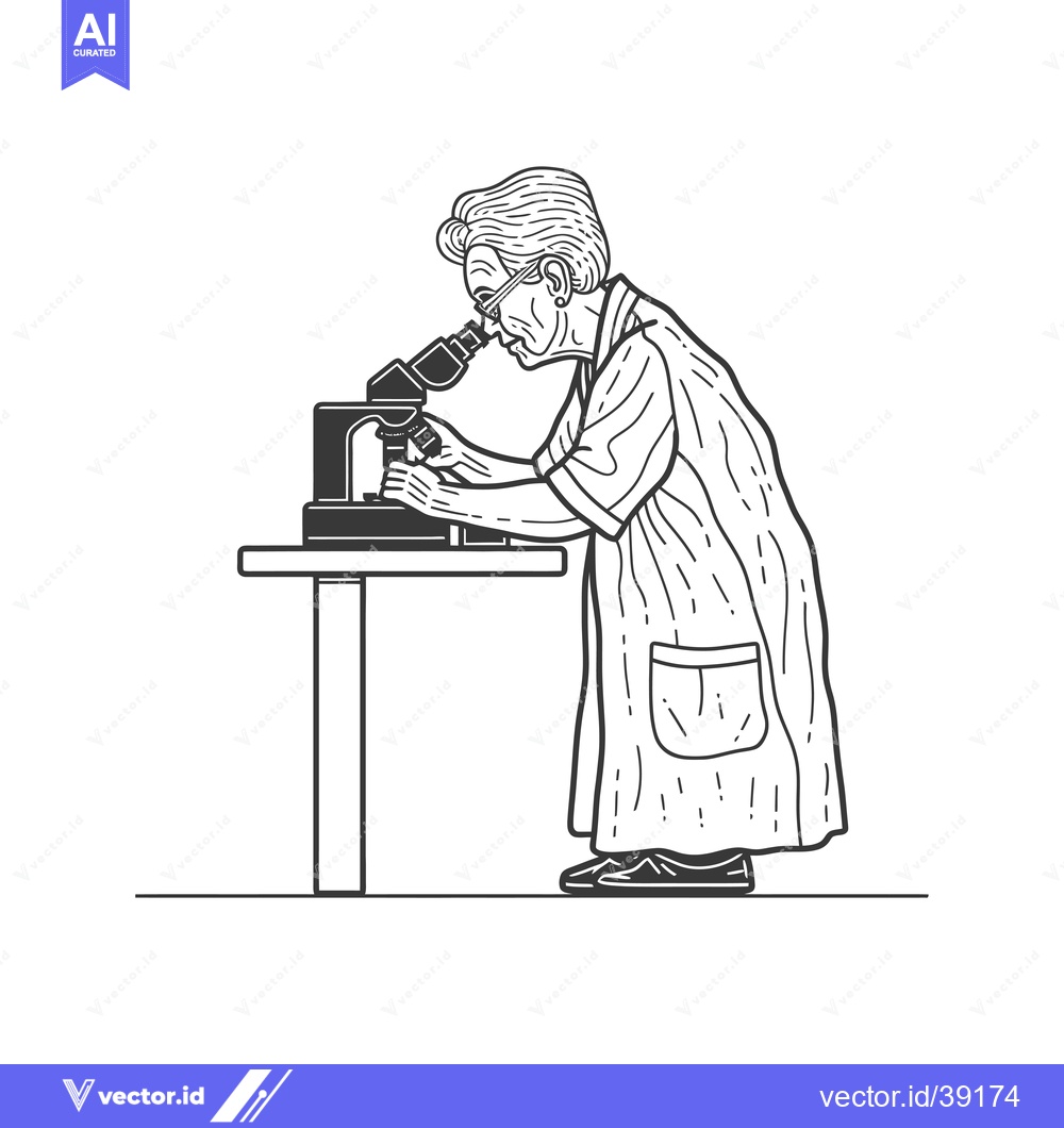 Premium Vector dari Elderly Woman Scientist Using a Microscope