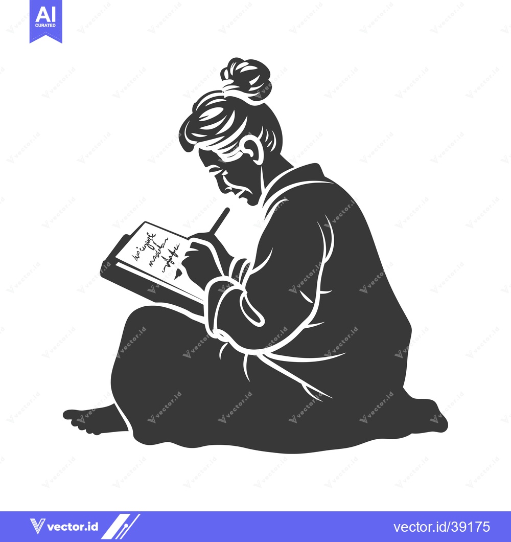 Premium Vector dari Elderly Woman Seated Writing in a Notebook with a Pen