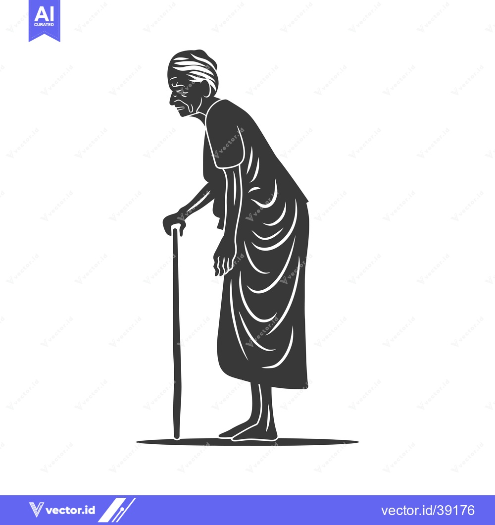 Premium Vector dari Elderly woman silhouette with a walking stick