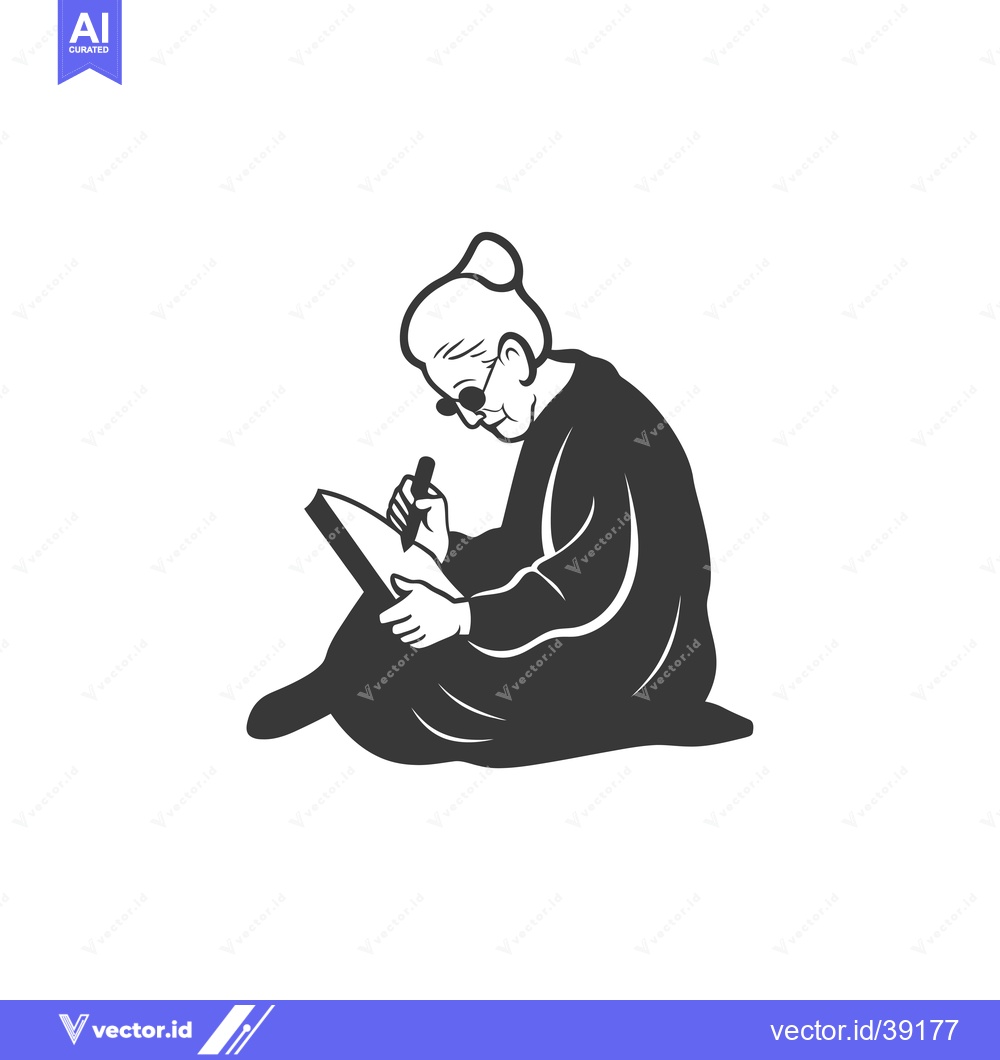 Premium Vector dari Elderly Woman Sitting and Drawing with a Pencil