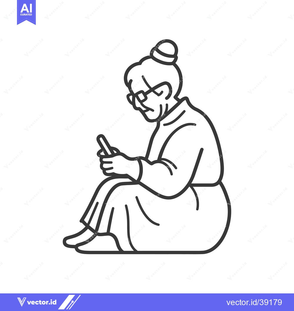 Premium Vector of Elderly Woman Sitting and Using a Smartphone