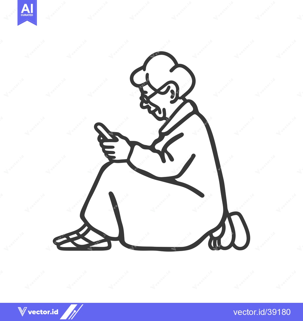 Premium Vector of Elderly Woman Sitting and Using a Smartphone