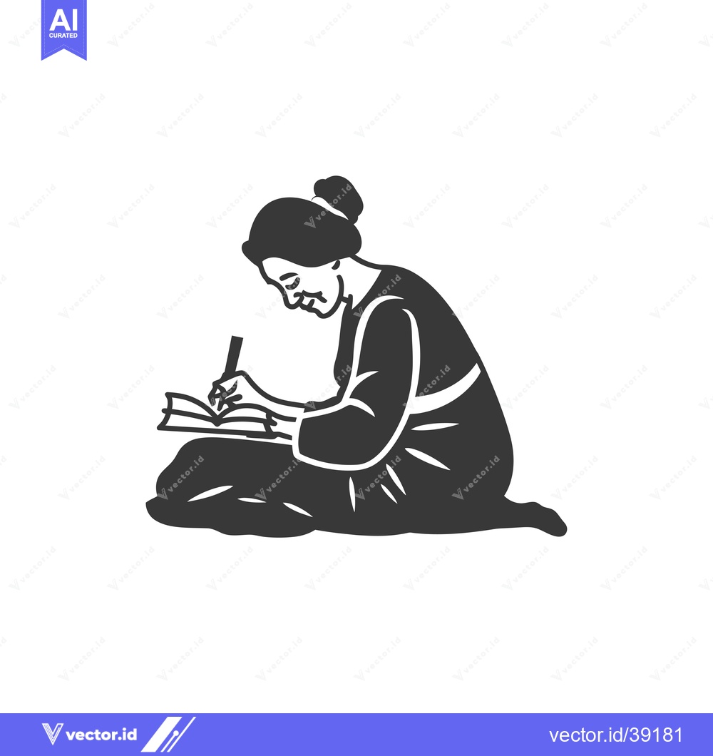 Premium Vector dari Elderly Woman Sitting and Writing in a Book