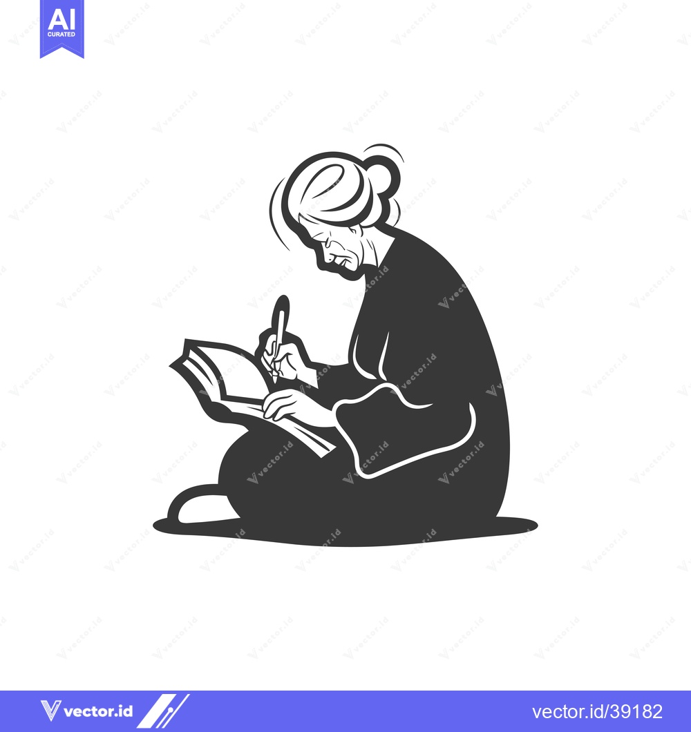 Premium Vector dari Elderly Woman Sitting and Writing in a Notebook
