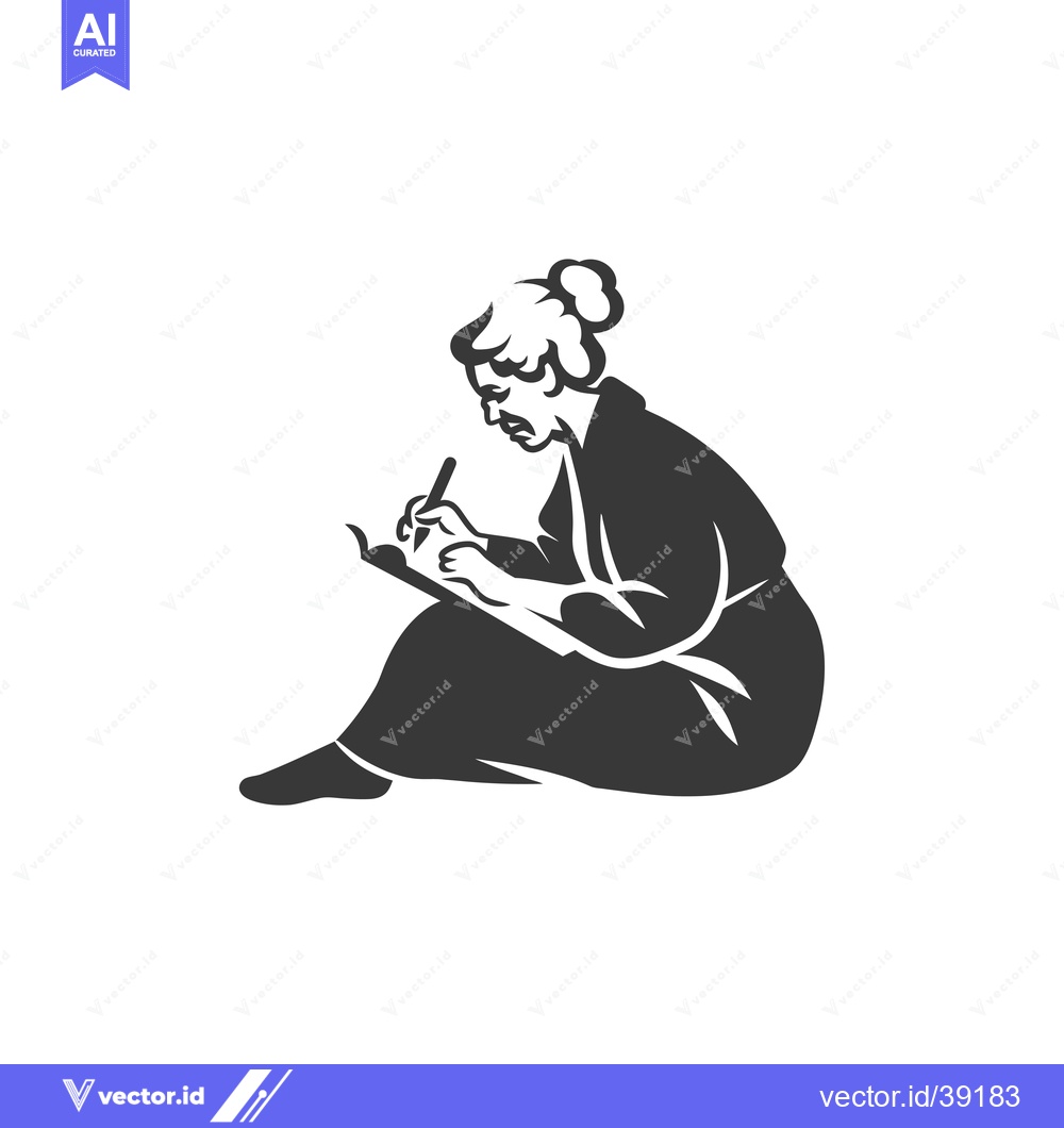 Premium Vector of Elderly Woman Sitting and Writing in a Notebook