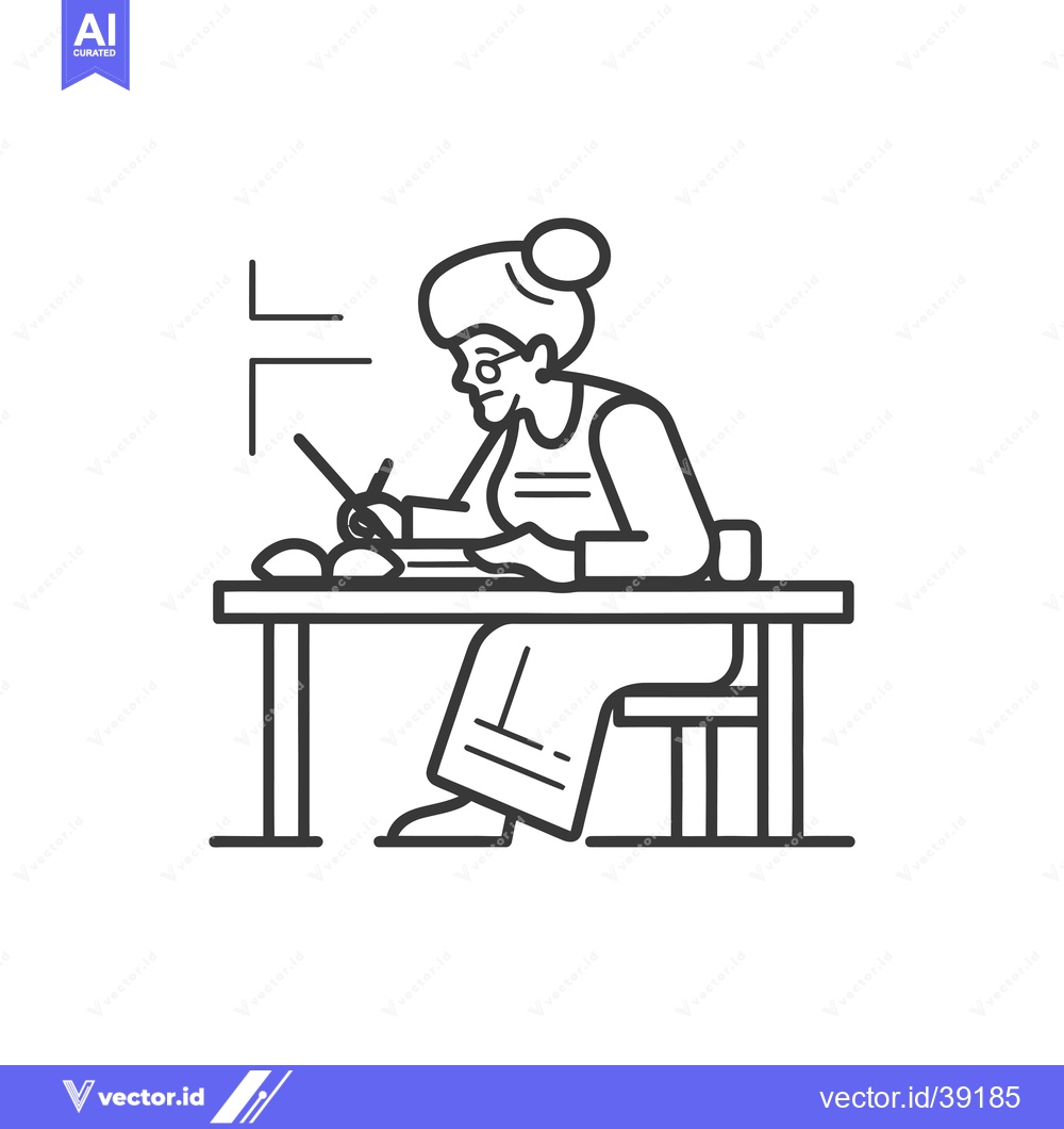 Premium Vector dari Elderly Woman Sitting at a Desk Writing
