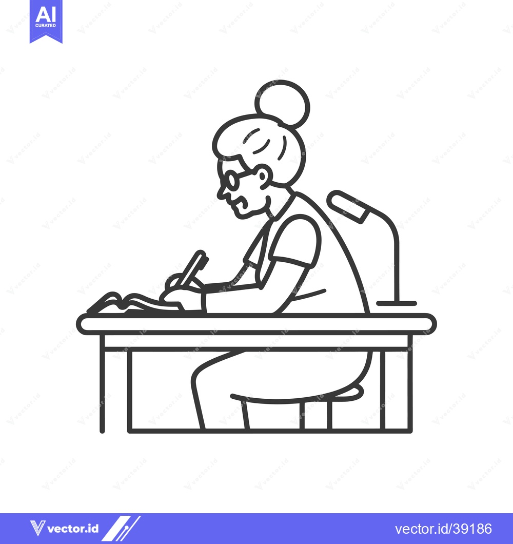 Premium Vector dari Elderly Woman Sitting at a Desk Writing