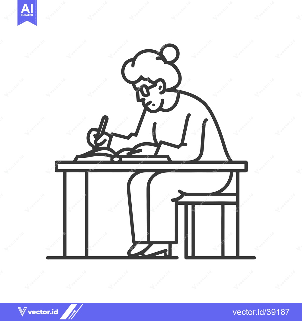 Premium Vector of Elderly woman sitting at a desk writing in a notebook