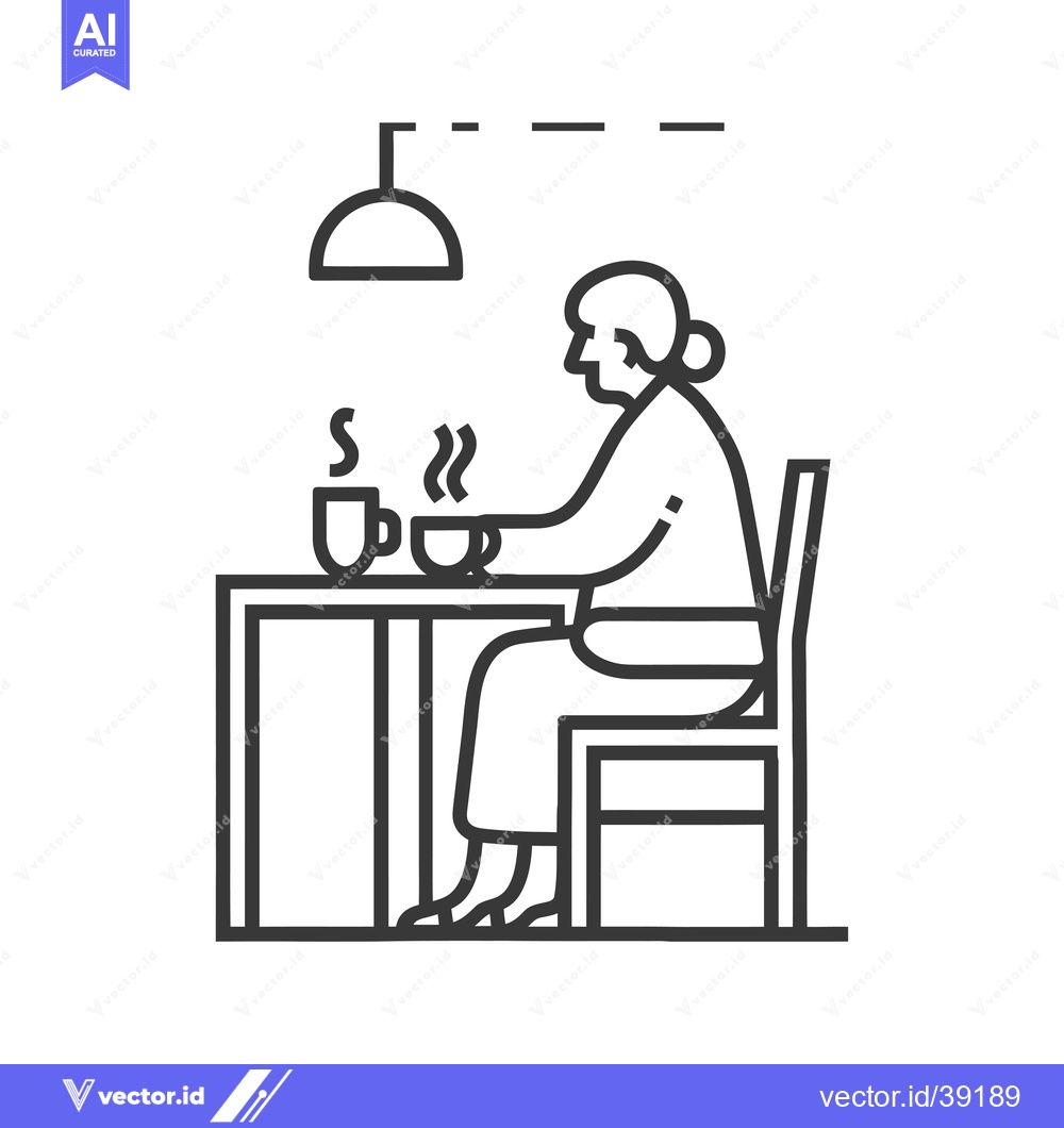 Premium Vector of Elderly Woman Sitting at a Table with a Cup of Tea