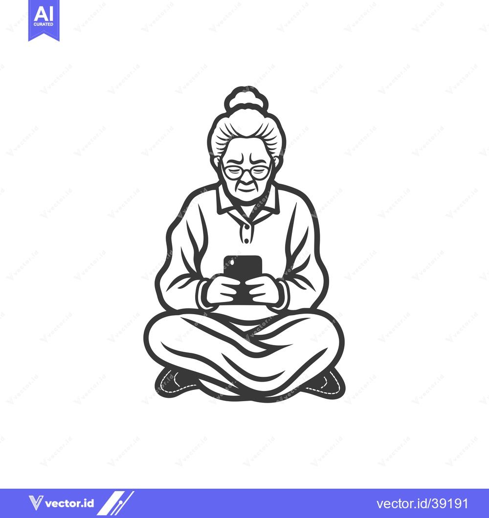 Premium Vector dari Elderly Woman Sitting Cross-legged Using a Smartphone